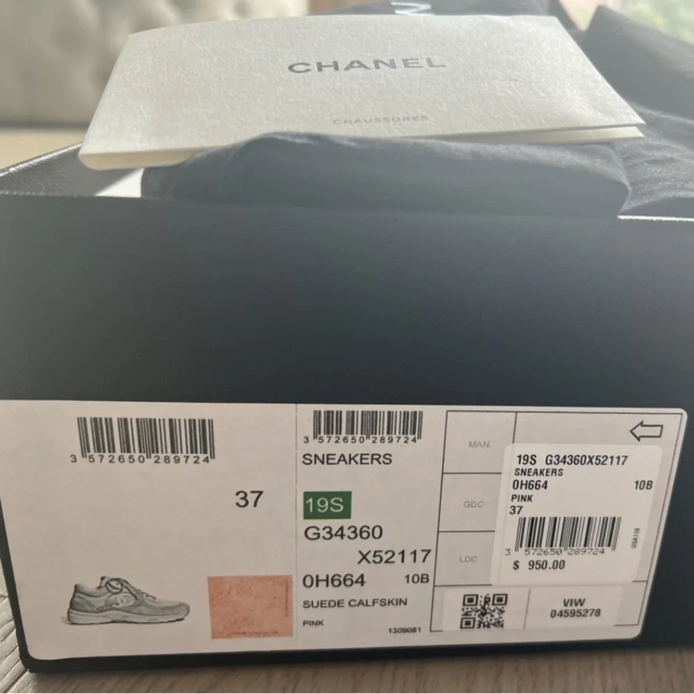 CHANEL Pink & Beige Suede Sneakers